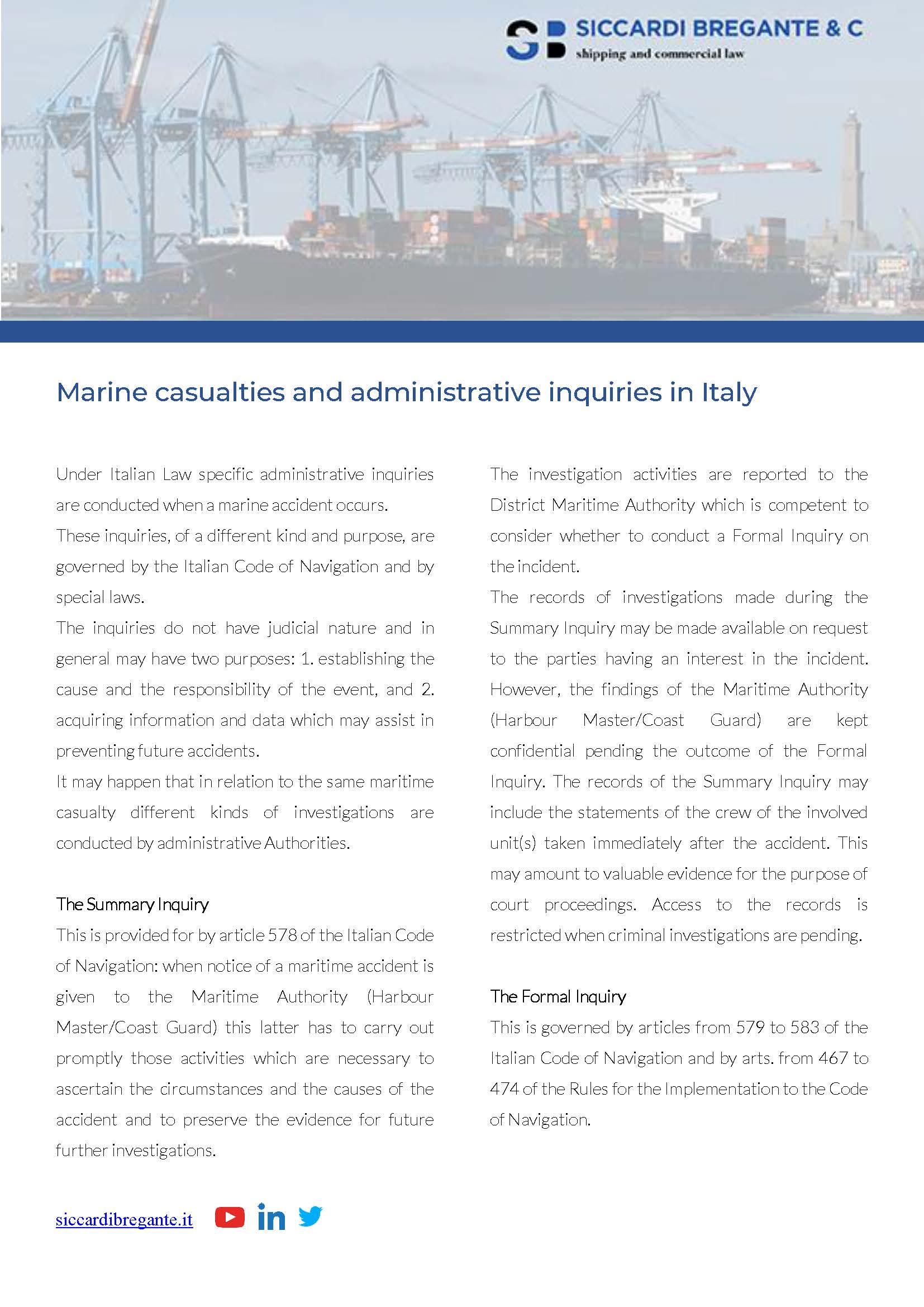 Sinistri marittimi e inchieste amministrative in Italia